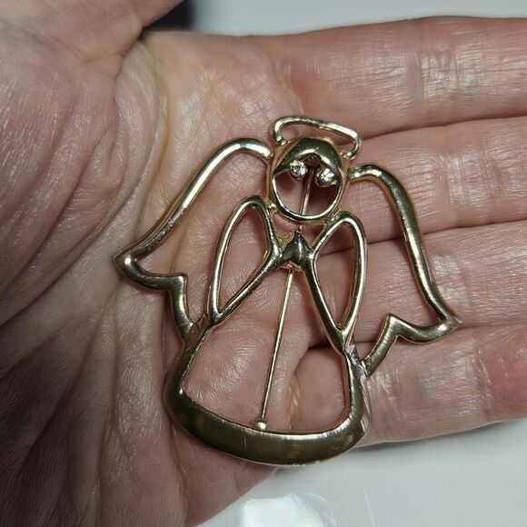 *Sale* Vintage Angel Brooch Pin Gold Tone Rhinestone eyes Outline Signed AAI - Picture 1 of 10
